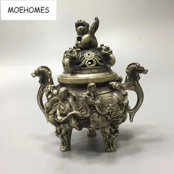 MOEHOMES Kitajski stare antique silver Osem Immortals kipi kadila gorilnik doma dekoracijo kovinskih obrti