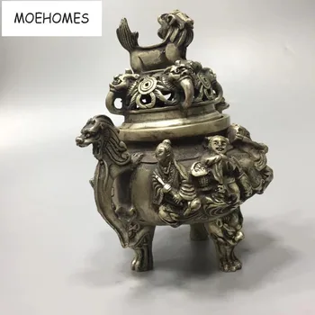 MOEHOMES Kitajski stare antique silver Osem Immortals kipi kadila gorilnik doma dekoracijo kovinskih obrti Slike 2