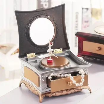 Sodoben Retro Slogu Obračanje Balerina Music Box Vrtenjem Glasbe Polje Phonograph Obliko Božično Darilo Slike 2