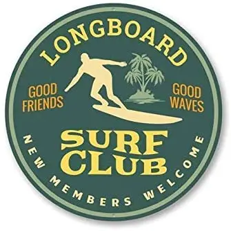 Longboard Deskanje Znak, Surf Klub Nove Člane Dobrodošli Okrogle Kovinske Tin Prijavite 12x12 Palčni Retro Domači Kuhinji Kmetiji Bar Pub Stenski Dekor