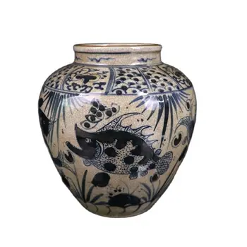 Kitajski Porcelan Odprite Rezine Modre in Bele Ribe Alge Vzorec Jar