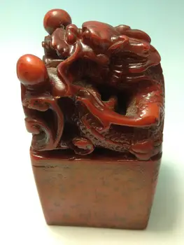 Kitajski shoushan kamen Ročno izrezljane Zmaj Pečat Kipi
