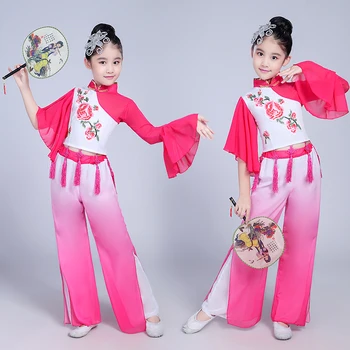 Kitajski Folk Yangko Ples, Klasični Kostumi Elegantno Nacionalni Dekle Ventilator, Krovni Ples Pasu Boben Hanfu Oblačila Uspešnosti Slike 2