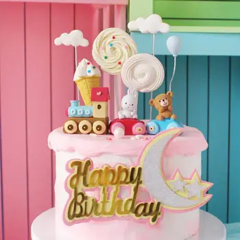 Zajec Vlakec Torto Pokrivalo Lollipop Oblak Torto Dekoracijo Dekle Rojstni Dan Dekor Baby Tuš Dobavitelje