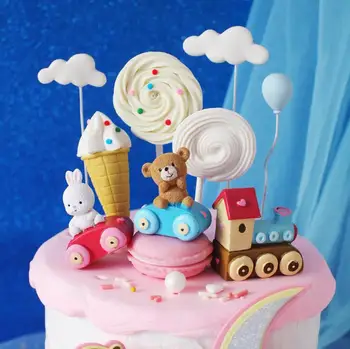Zajec Vlakec Torto Pokrivalo Lollipop Oblak Torto Dekoracijo Dekle Rojstni Dan Dekor Baby Tuš Dobavitelje Slike 2