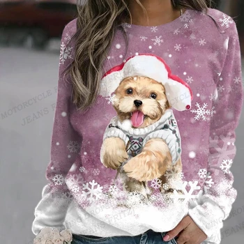 Božič Dog Tiskanja Hoodie Ženske Modni O-vratu Puloverji Jopice Snežinka Tiskanja Hoodies Oblačila Božič Puloverji Snežaka