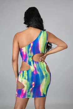 Poletje Seksi izrežemo Obleko za Ženske 2021 Priložnostne Tie Dye Asimetrični Votlih Iz Backless Bodycon Klub Moda Mini Obleka Slike 2