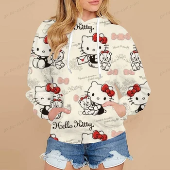 Hello Kitty Oblačil Žensk Pomlad Hoodies Lolita Punca, Moda Tanko Plast Harajuku Vijolična Majica Y2k Vrhovi žep Srajce Slike 2