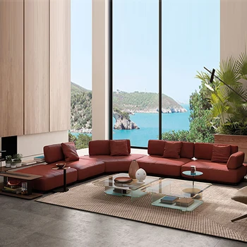 Visoka kakovost italijansko usnje, usnjeni kavč kombinacija velikih ravno dnevna soba L-kotu kavč pohištvo dnevna soba, pohištvo