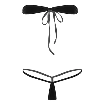 Ženske Seksi Kopalke Self-tie Mini Micro Bikini Komplet brez naramnic Tie-na Cev Modrc Vrhovi z G-String Jermenov, Kopalke, kopalke Slike 2