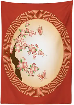 Češnjev Cvet Metulji v Krog Okvir Okrasnih Ureditev Japonska Pravokotne Mize Pokrov Slike 2