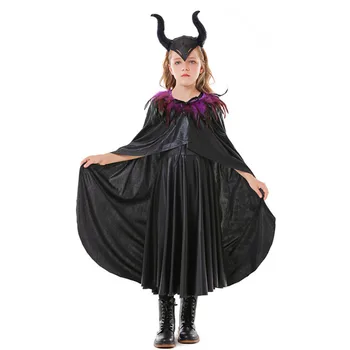 Dekleta Halloween Mačehe Kostume Otroci Otrok Črna Čarovnica Demon Cosplay Karneval Purim Parada Fazi Vlogo Igrajo Stranka Obleko