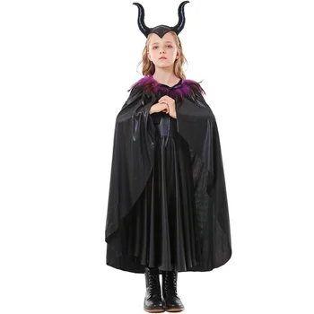 Dekleta Halloween Mačehe Kostume Otroci Otrok Črna Čarovnica Demon Cosplay Karneval Purim Parada Fazi Vlogo Igrajo Stranka Obleko Slike 2