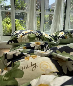 vintage pastorala zeleno cvet daisy posteljni set,dvojni polno kraljica cvetlični bombaž domačega tekstilnega posteljo stanja vzglavnik odeja pokrov Slike 2