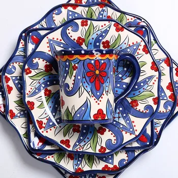 Evropski keramični servis set gospodinjstvo, ročno poslikanih velikih Zahodnih zrezek lotus ploščo, kvadratna ploščica izvoz namizna