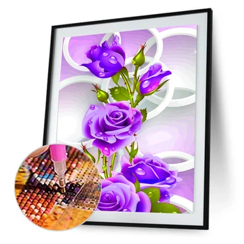 Purple Rose Cvet 5D Diamond DIY Slikarstvo Doma Dekor Obrti