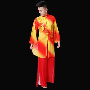 Kitajsko Tradicionalno Moške Klasične Plesne Kostume Klasične Nacionalne Yangko Kostume Pasu Boben Hanfu Ples, Oblačila za Fazo Slike 2