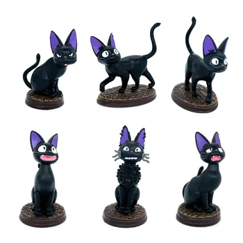 6 Kos/set Anime Luštna Črna Mačka Slika Mini Živali, Lutke Zbirka Model Igrače Vrtna Miza Dekor Otrok Rojstni dan Darila