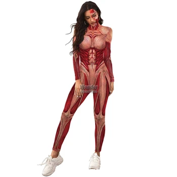 Ženske Moški Človeškega Telesa, Okostje, Mišice 3D Tiskanje Jumpsuit za Odrasle Halloween Cosplay Kostume Stranka Vlogo Igrajo Obleko Gor Obleko Slike 2