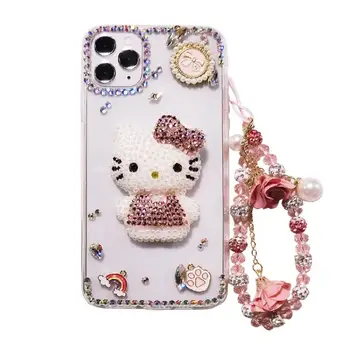 Hello Kitty Diamanti Risanka Primeru Telefon za Iphone 11 12 Pro 13 Pro Max 8 Plus Xs Xr Xs Max 7 8 6 Srčkan Anti-Padec Silikonsko Ohišje