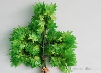 Zeleno Zlato, Srebro Maple Leaf Okostje Listi Umetne Svile Listje Umetno Javor Veje 12pcs/veliko Slike 2