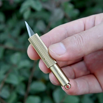 Varnostni Vijak Mini Žepni Nož Prenosni Medenina EOS Key Ring Keychain Nož Prostem Preživetje Sili Orodje Slike 2
