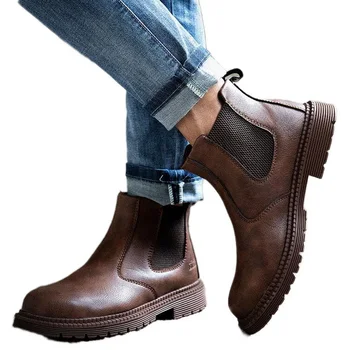 VXO Nepremočljiva Varnost Dela Čevlji Moški Chelsea Jekla Glavo Usnje Škornji Moški Obutev za Varnost Škornji z visoko-Top Varnost Cevlji Slike 2