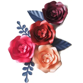 DIY Umetno Cvetje Fleurs Artificielles Ozadje Velikan papirnate Rože 4PCS Papir Zapusti 4PCS Poroka Stranka Dekor Črna Slike 2