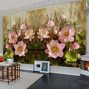 Po meri Moralno Ozadje 3D Stereo Lotus Flower Olje Slikarstvo, Freska Dnevna Soba, TV, Kavč Spalnica Umetnosti Ozadje De Papel Parede 3 D
