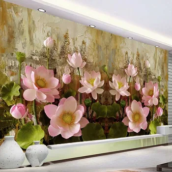 Po meri Moralno Ozadje 3D Stereo Lotus Flower Olje Slikarstvo, Freska Dnevna Soba, TV, Kavč Spalnica Umetnosti Ozadje De Papel Parede 3 D Slike 2