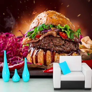 Okusne vroče burger hrane 3d ozadje de papel parede,stene papirjev doma dekor fast food trgovina kuhinja restavracija, bar zidana