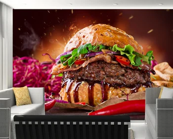 Okusne vroče burger hrane 3d ozadje de papel parede,stene papirjev doma dekor fast food trgovina kuhinja restavracija, bar zidana Slike 2