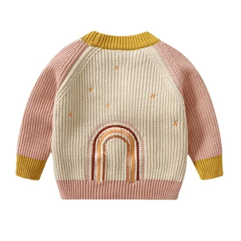 2022 jeseni, pozimi otroci oblačila srčkan pletene baby dekleta obleko jopico gumb pulover mavrica vrh