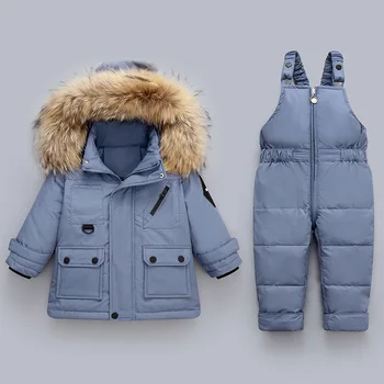 2pcs oblačila Sklop fantje zimske navzdol jakno Baby Girl obleke jumpsuit otrok Zgostitev Topel plašč parka suknji otroški smučarski kombinezon