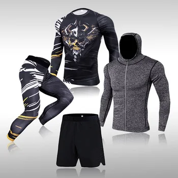 Tek Moški Tek, Tek Quick Dry Komplet Športnih Stiskanje Oblačila Trenirko Za Moške Fitnes Slim Joggers Base Layer Set
