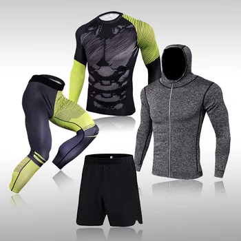 Tek Moški Tek, Tek Quick Dry Komplet Športnih Stiskanje Oblačila Trenirko Za Moške Fitnes Slim Joggers Base Layer Set Slike 2