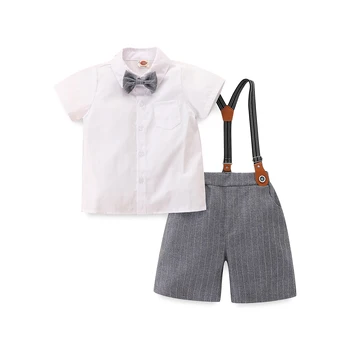 Baby Fantje Gospoda, Obleko Kratek Sleeve Majica s Lok Kravato in Trakove Suspender Hlače Poleti Priložnostne Set