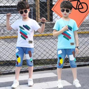 2022 poletje fant Fant obleke trenirko grafiti Otroka Kratek sleeve majica + hlače Capri hlače 4 5 6 7 8 9 10 11 12 13 14 Leta