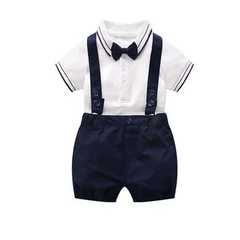 Baby Fantje Formalnih Oblačil za Novorojenčka Klobuk + Suspender Hlače Romper Copati Nogavice Moda Obleko Malček Rojstni dan Obleko Slike 2