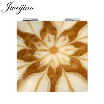 JWEIJIAO Nova Žep Ogledala Mini Kvadratne oblike 1X/2X Povečevalno Zložljiva PU Usnje espejo Kava Latte Carving Srce Ljubezni, Umetnosti