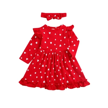 2021 Dekleta Obleke za Otroke Lepe Rdeče Breskve Srce Obleko Rdeče 110 cm Novi