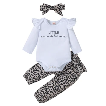 Newborn Baby Dekle Oblačila, ki Leopard Moda Hlače, Roza Pismo Tiskanja Vrhovi Glavo 3Pcs Jeseni Malčka Dojenčka Oblačila Obleke