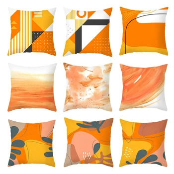 Oranžna Geometrijski Vzorec Okrasne Blazine Prevleke Poliester Blazine Pokrov Vrgel Blazino Kavč Dekoracijo Pillowcover