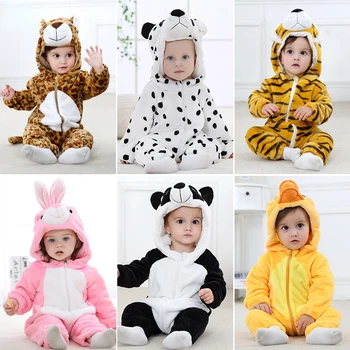 Baby Flanela Romper Fant Dekle Živali Romper Long Sleeve Hooded Risanka Jumpsuit Panda Kostume, Otroške Igralne Obleke Otroška Oblačila