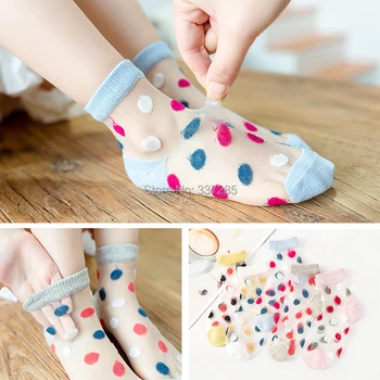 baby dekleta Ultra tanke Nogavice srčkan princesa vezenje Multi barve pika čiste nogavice za otroke, otroci malčka prosojne nogavice