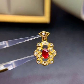 Retro luksuzni geometrijo naravno rdeča ruby Obesek naravni gemstone obesek 925 sterling srebro Ženske plemenitih poročno darilo nakit