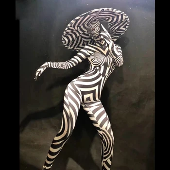 Nočni Klub Stranka Praznovanje Kažejo, Plesalka Fazi Obrabe Customes Seksi Natisnjeni Zebra Vzorec Bodysuit Stranka Jumpsuit Slike 2
