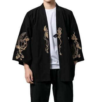 Online Kitajski Trgovini Yukata Črne Vezenine Azijskih Oblačila Jopico Kimono Rokavi Moški Tradicionalni Japonski Kimonos Haori V2148