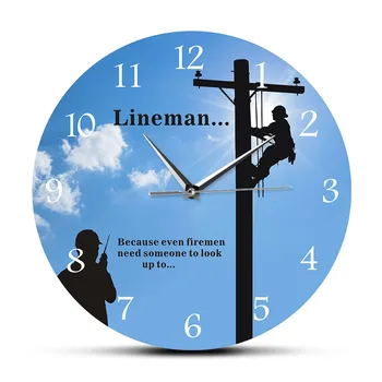 Lineman Pod Velikim Modro Nebo Moderne Stenske Ure Elektrikar Wall Art Inspirativno Ponudbo Dekorativne Stenske Watch Darilo za Lineman