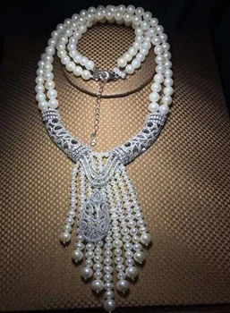 Rog-oblikovan obesek etnične literarni slog pretirana dvoslojno biserna ogrlica, ženski luksuzni visoko nakit